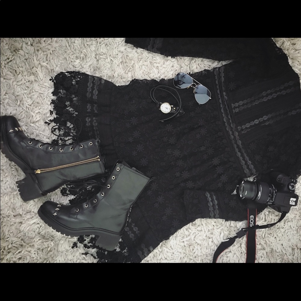 Black Long Sleeved Bohemian Dress